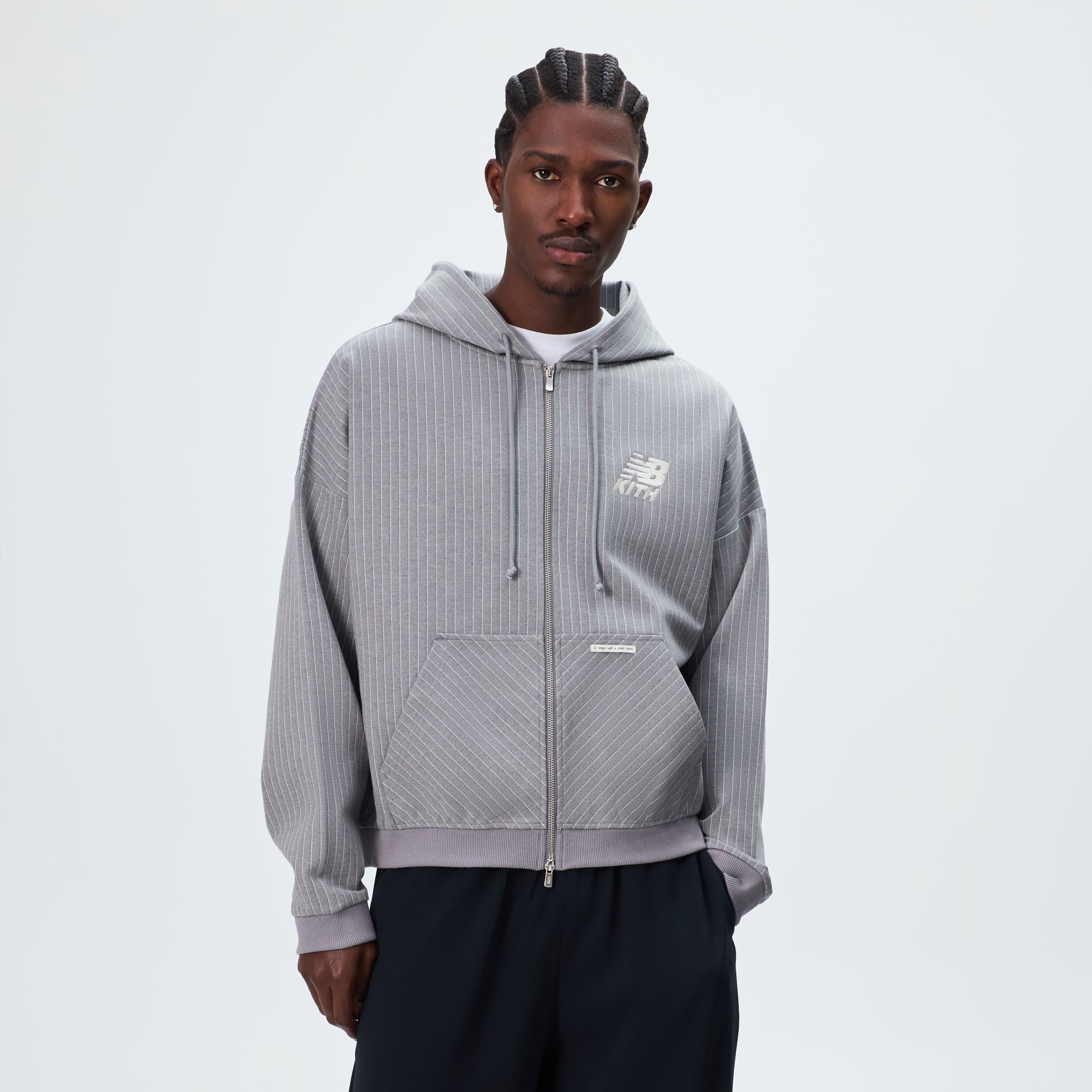 Kith & New Balance Pinstripe Braxton Zip Hoodie - Smoke – Kith UK