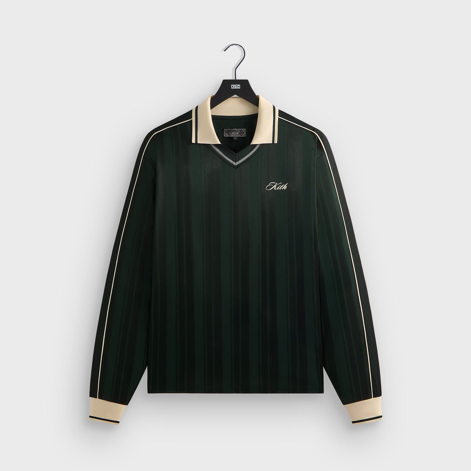Kith Pinstripe Tricot Panelled Long Sleeve Tap In Polo - Stadium