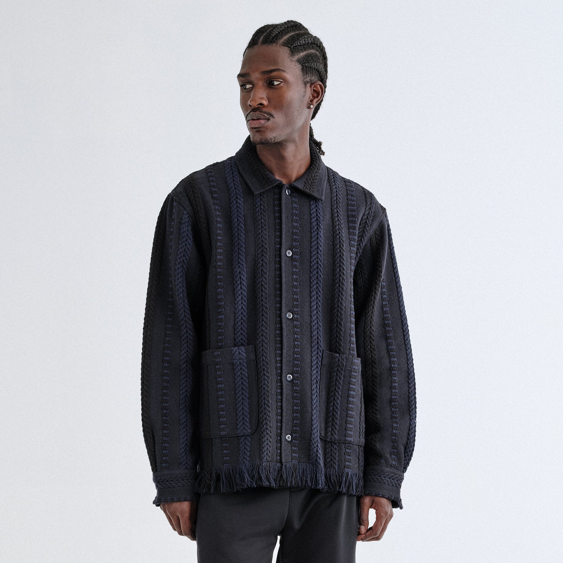 Kith Mixed Stripe Tweed Boxy Collared Overshirt - Nocturnal