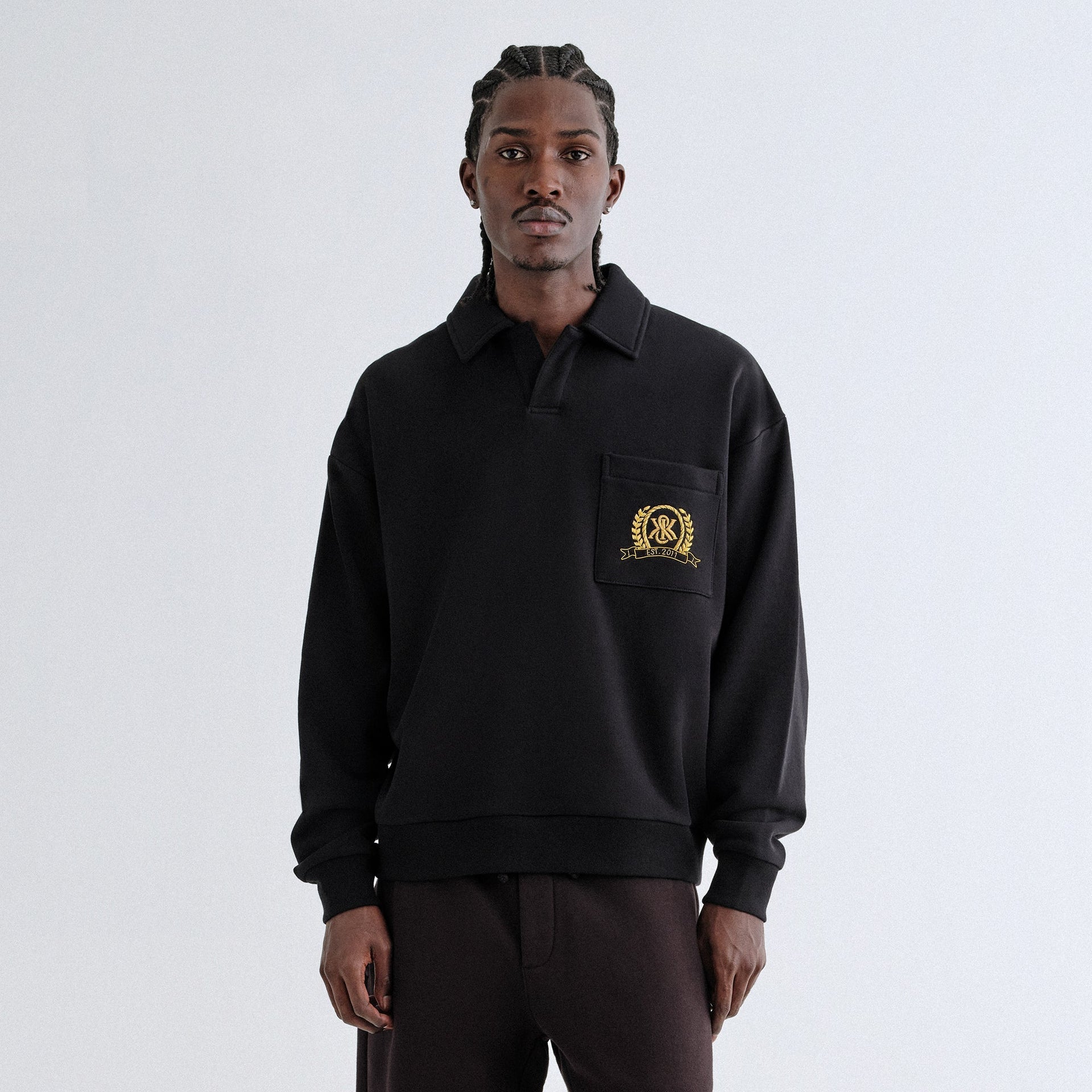 Kith & Kin Crest Gilded Crest Collared Rugby - Black