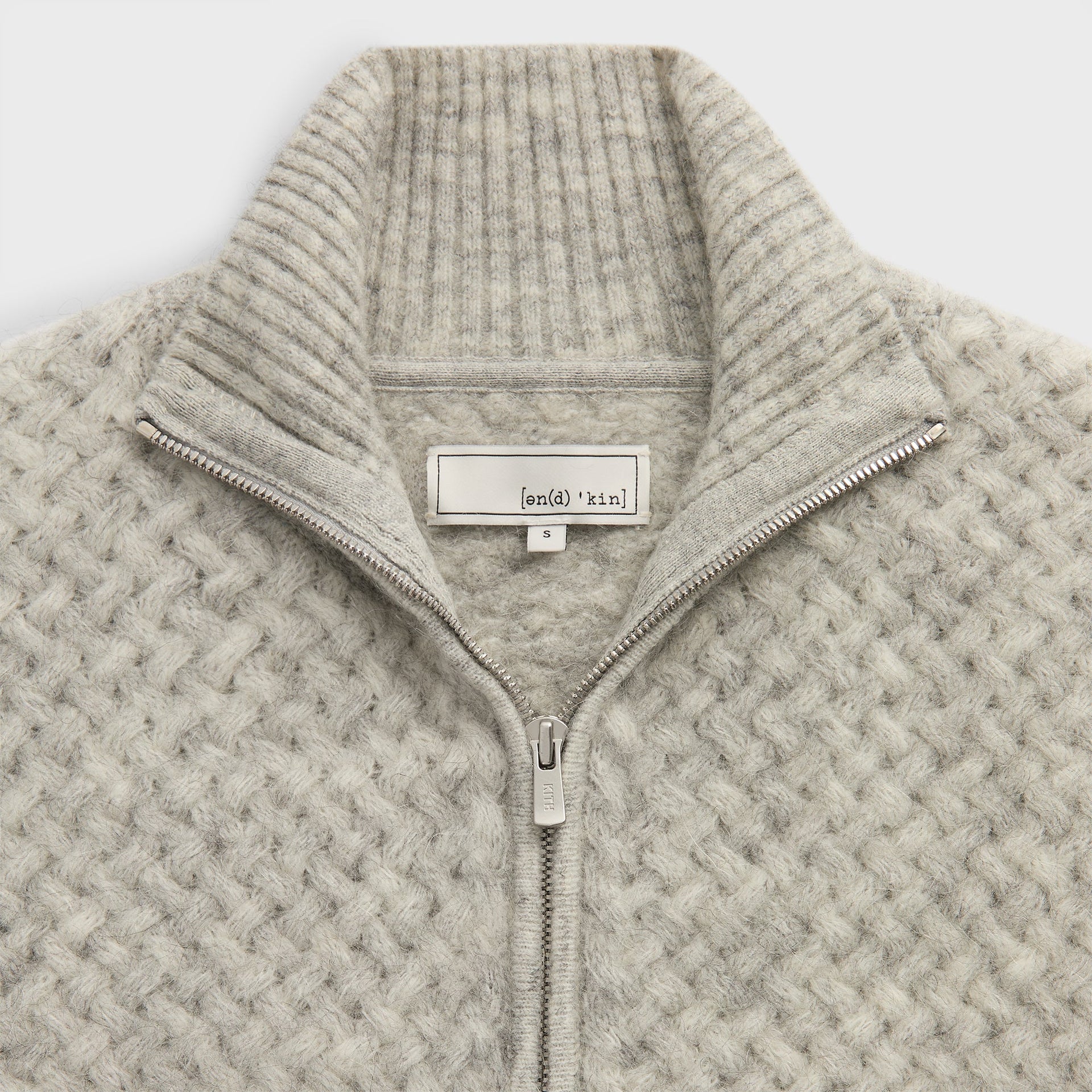 &Kin Basketweave Mohair Wyona Full Zip - Medium Heather Grey