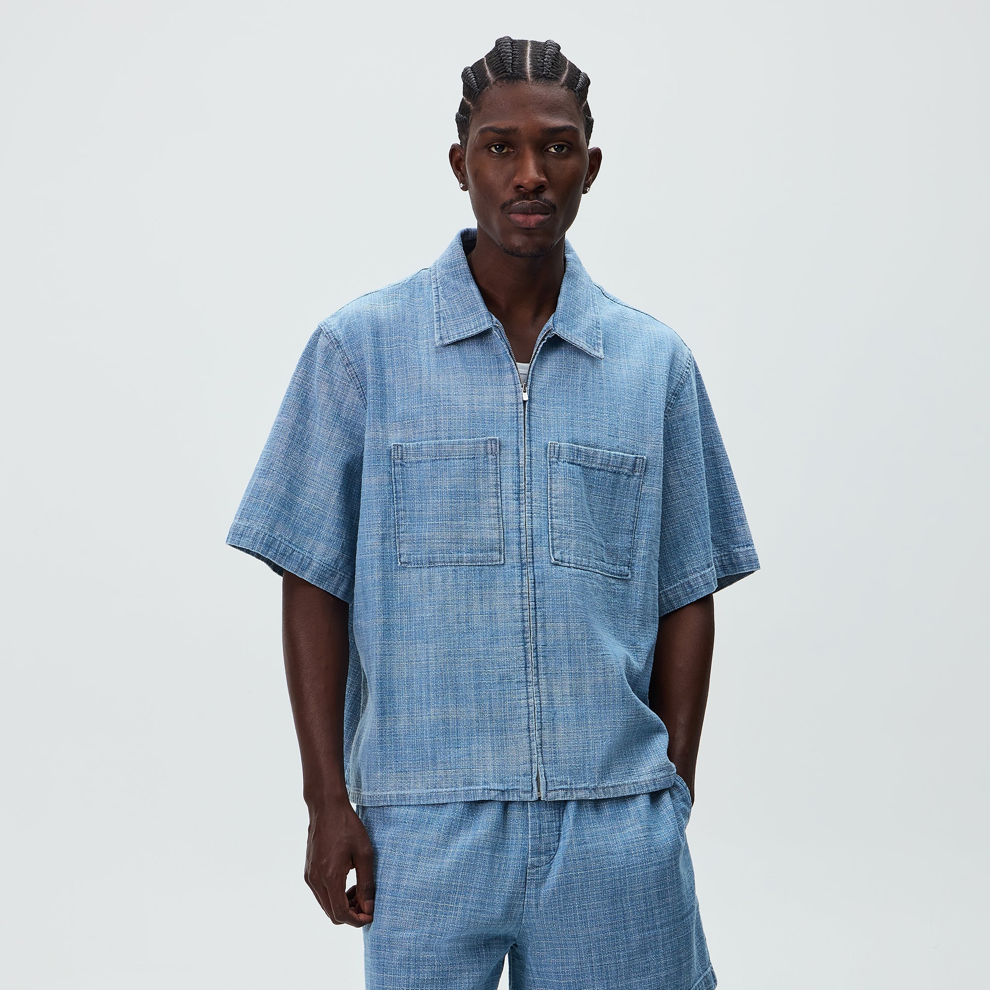 Kith Textured Indigo Paxton Zip Front Shirt - Light Indigo – Kith UK