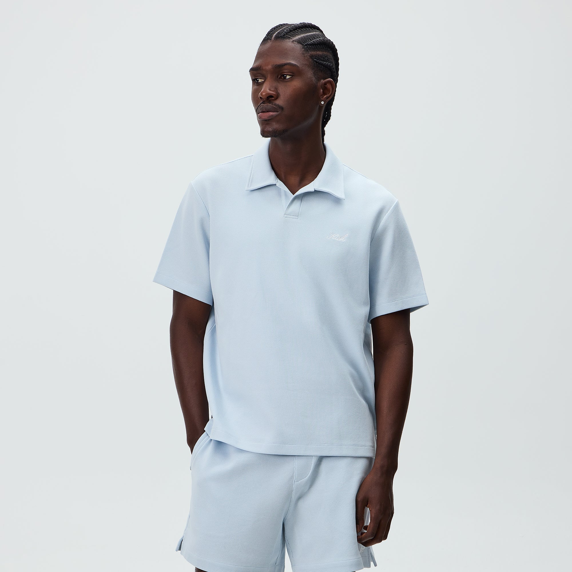 Kith Micro Waffle Drew Polo - Light Indigo – Kith UK