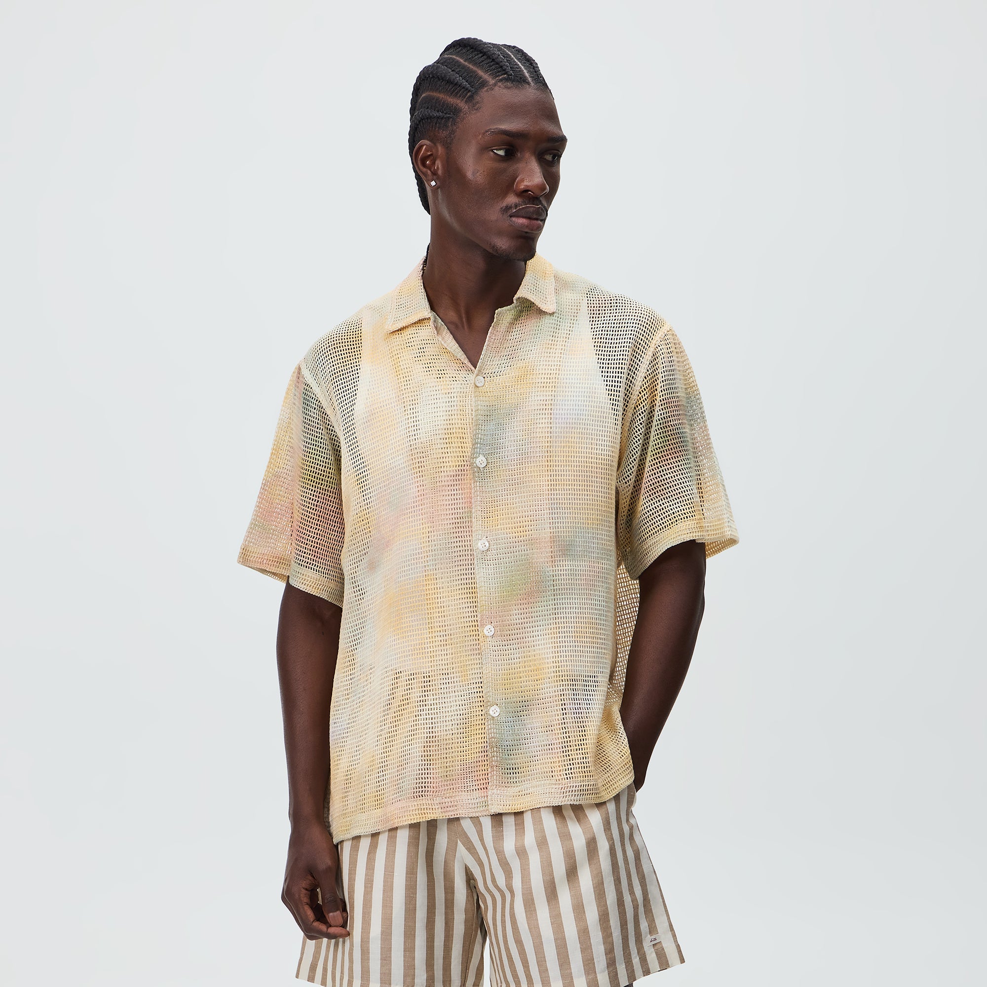 トップス KITH Camp Collar Double Mesh Shirt Kith Cloud Dye Cotton Mesh Thompson Camp Collar Shirt - Sedona