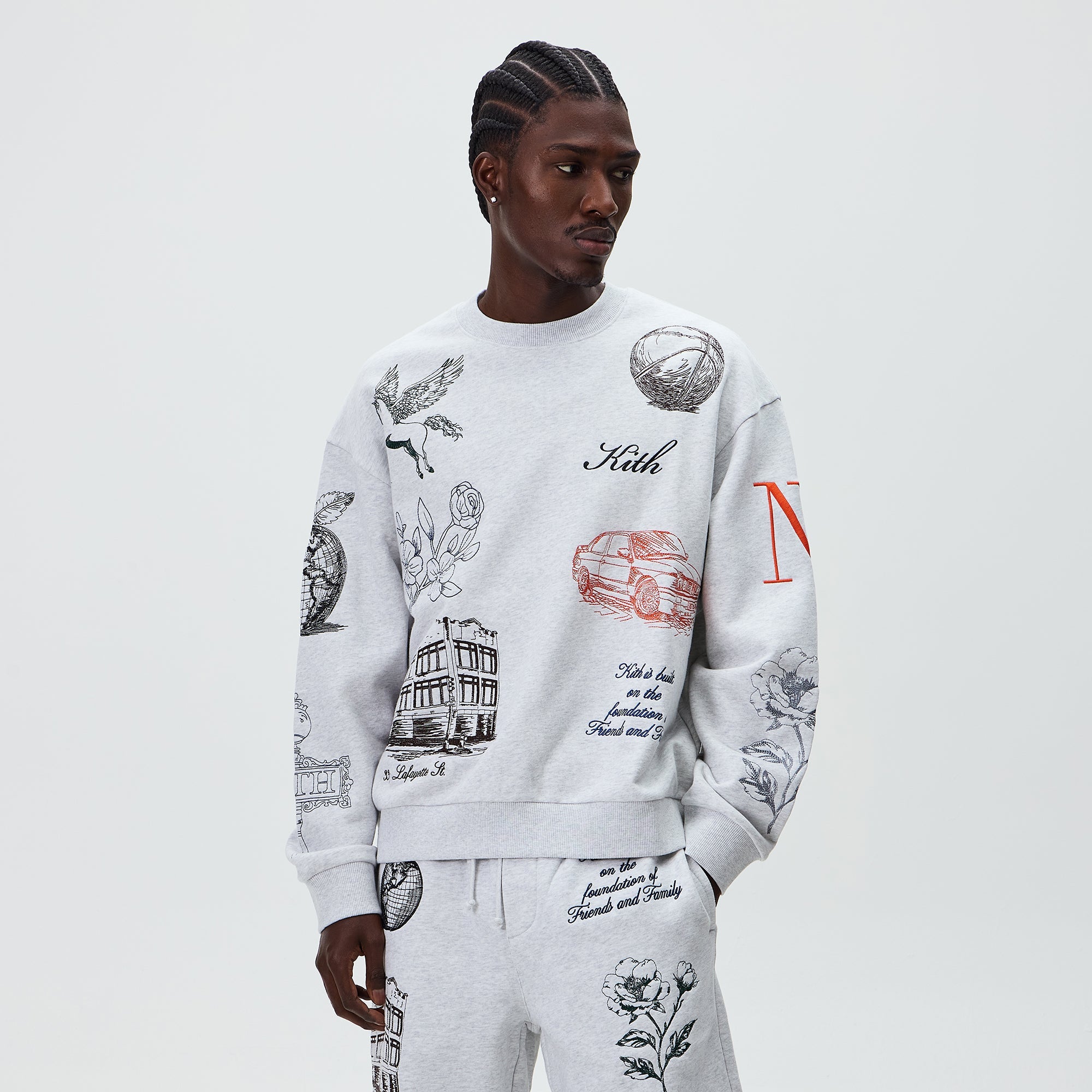 Kith New York To The World Nelson Crewneck - Light Heather Grey