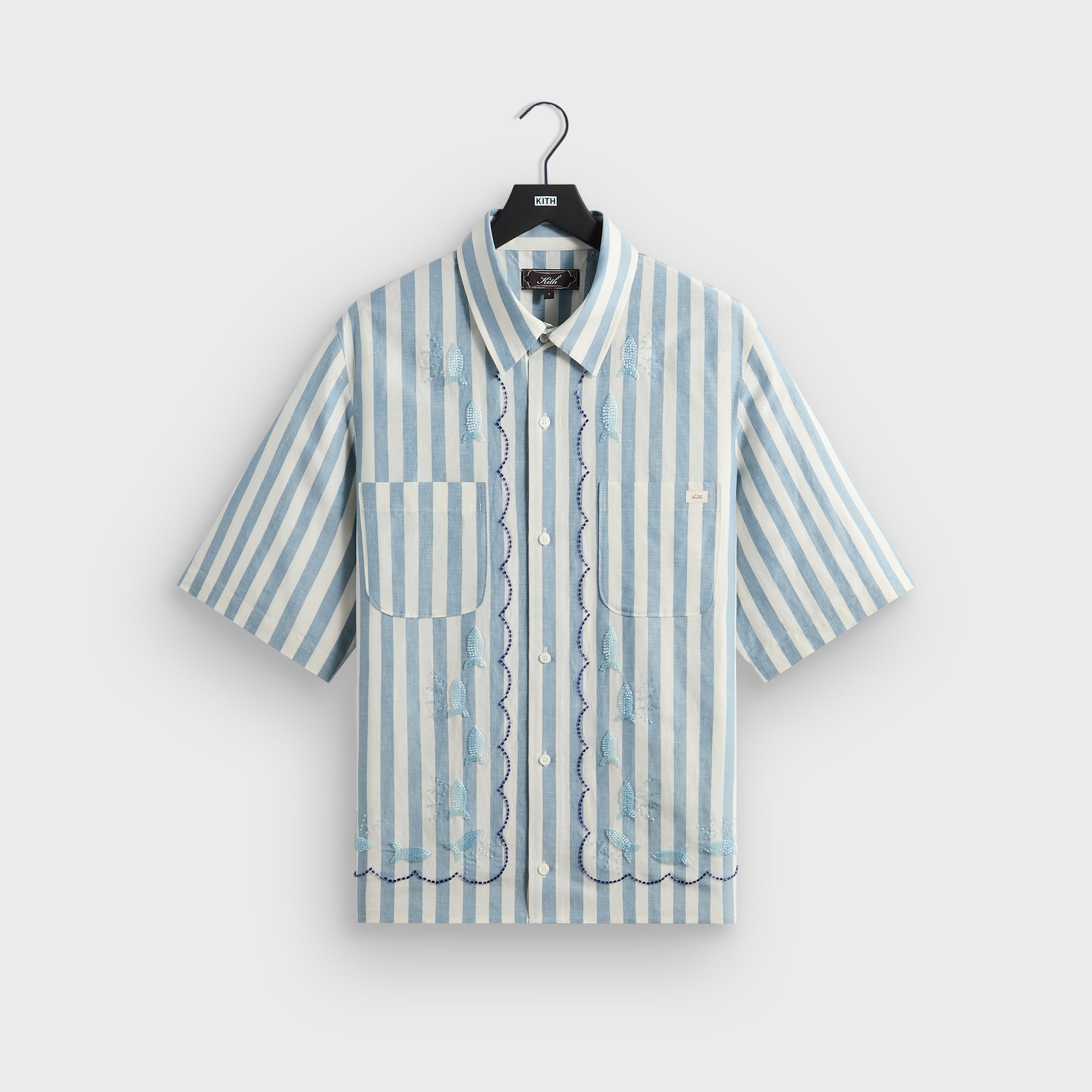 Kith Spun Silk Linen Stripe Paxton Buttondown - Light Indigo – Kith UK