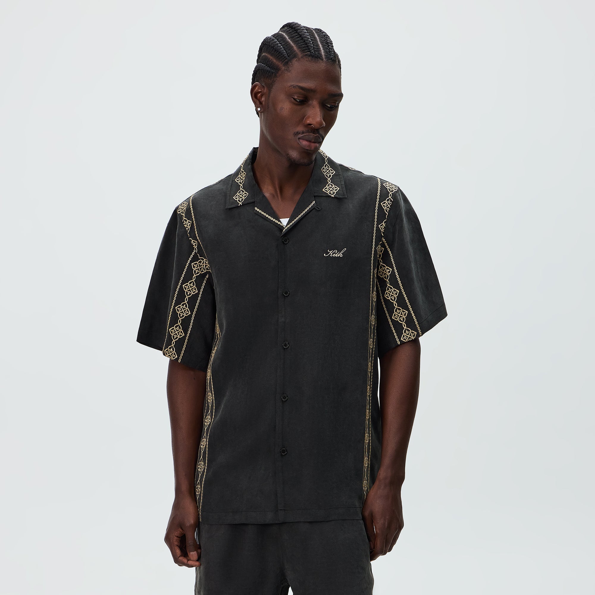Kith Cupro Linen Thompson Camp Collar Shirt - Black – Kith UK