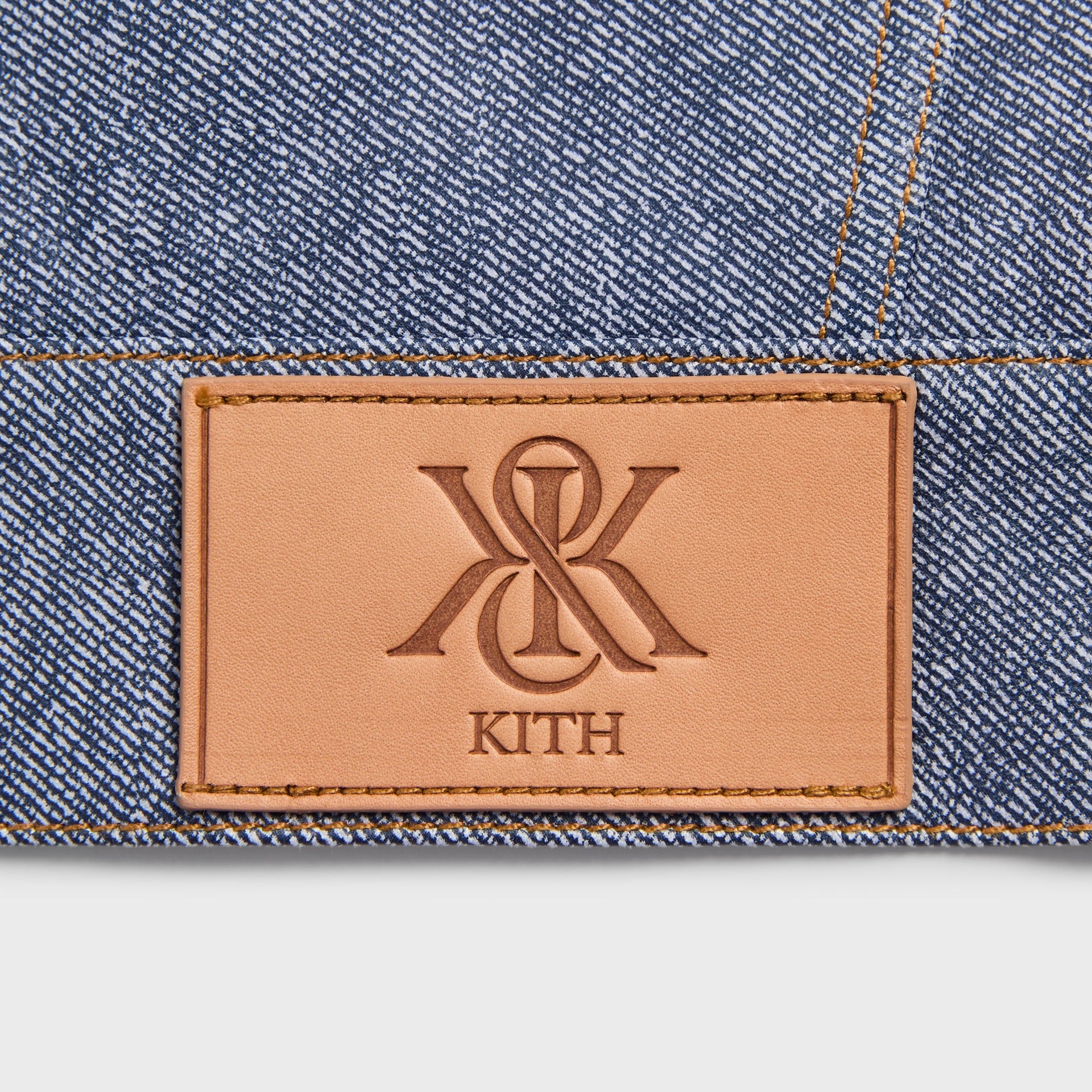 Kith Leather Denim Dario Trucker Jacket - Mid Indigo