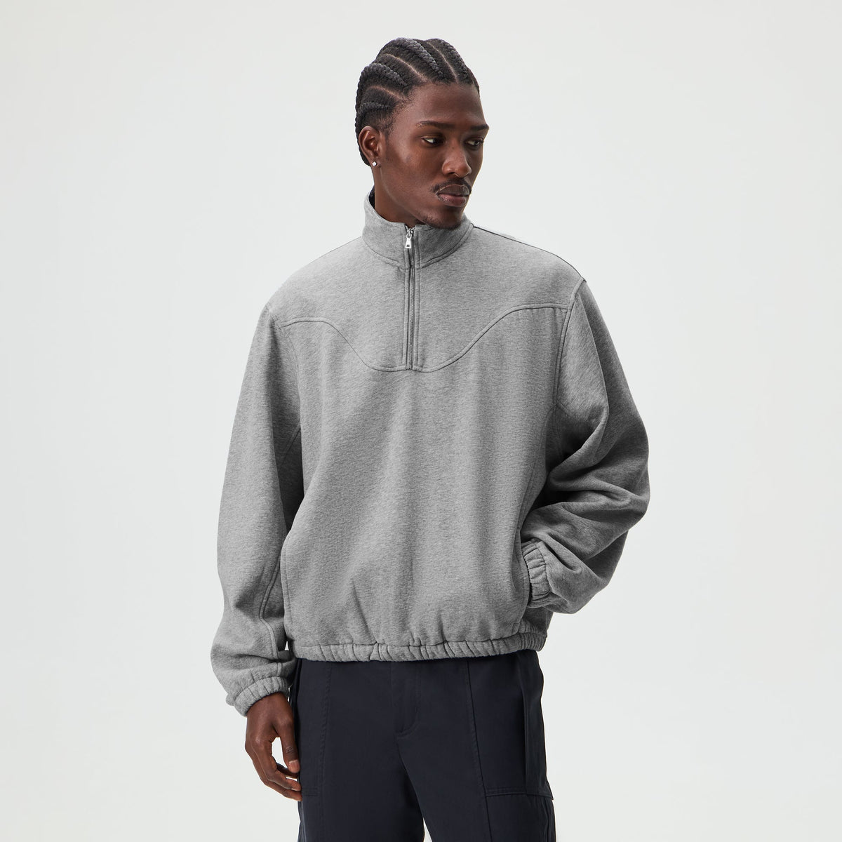 &Kin Pima Cotton Fleece Marshall Quarter Zip - Heather Grey