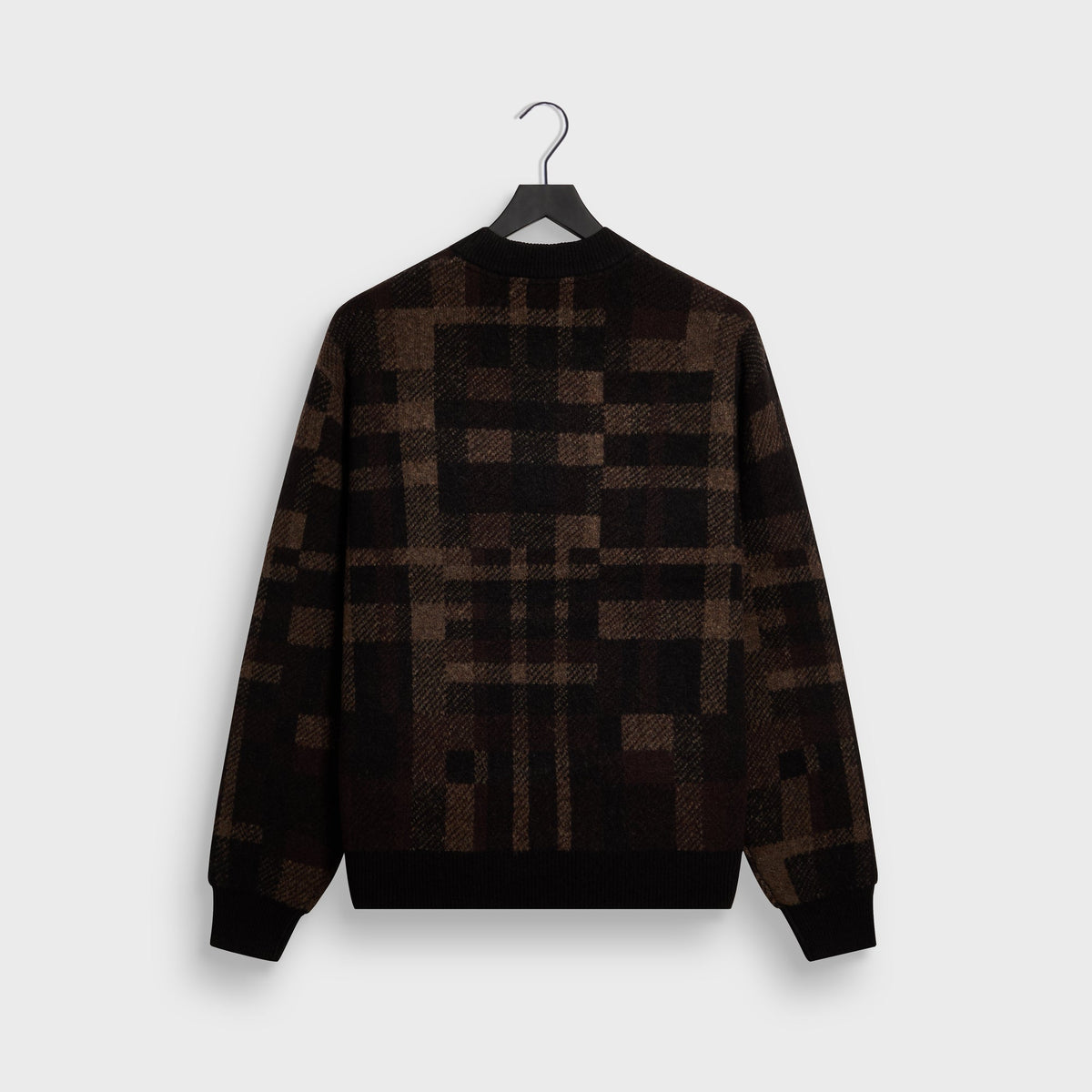 Kith Lewis Check Sweater in black and brown check, back view, crewneck knit sweater