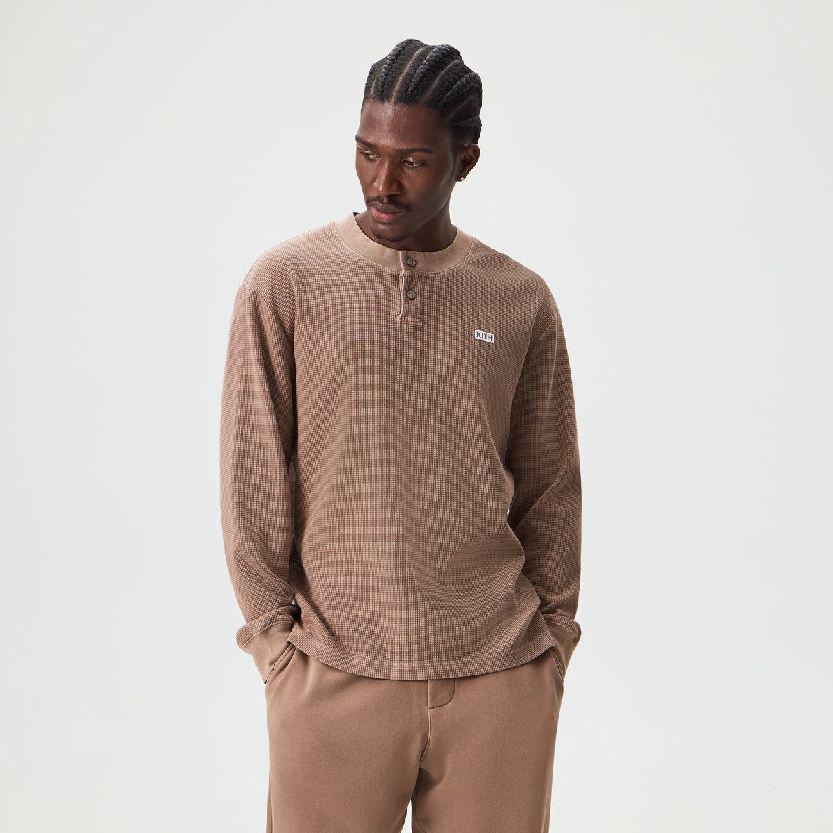 Kith Long Sleeve Waffle Albie Henley - Quicksand