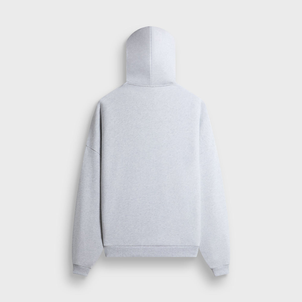 Kith Braxton Full Zip in light heather grey, back view, with hood and ribbed hem
