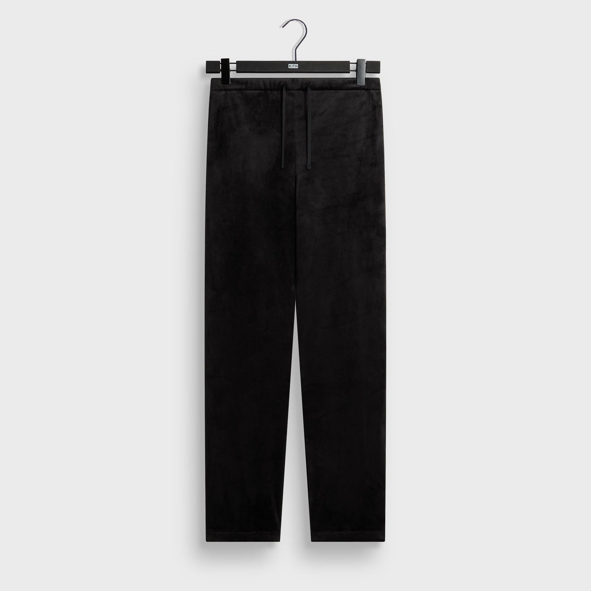 Kith Plush Double Fleece Grayson Sweatpant in black, front view, plush velour trousers