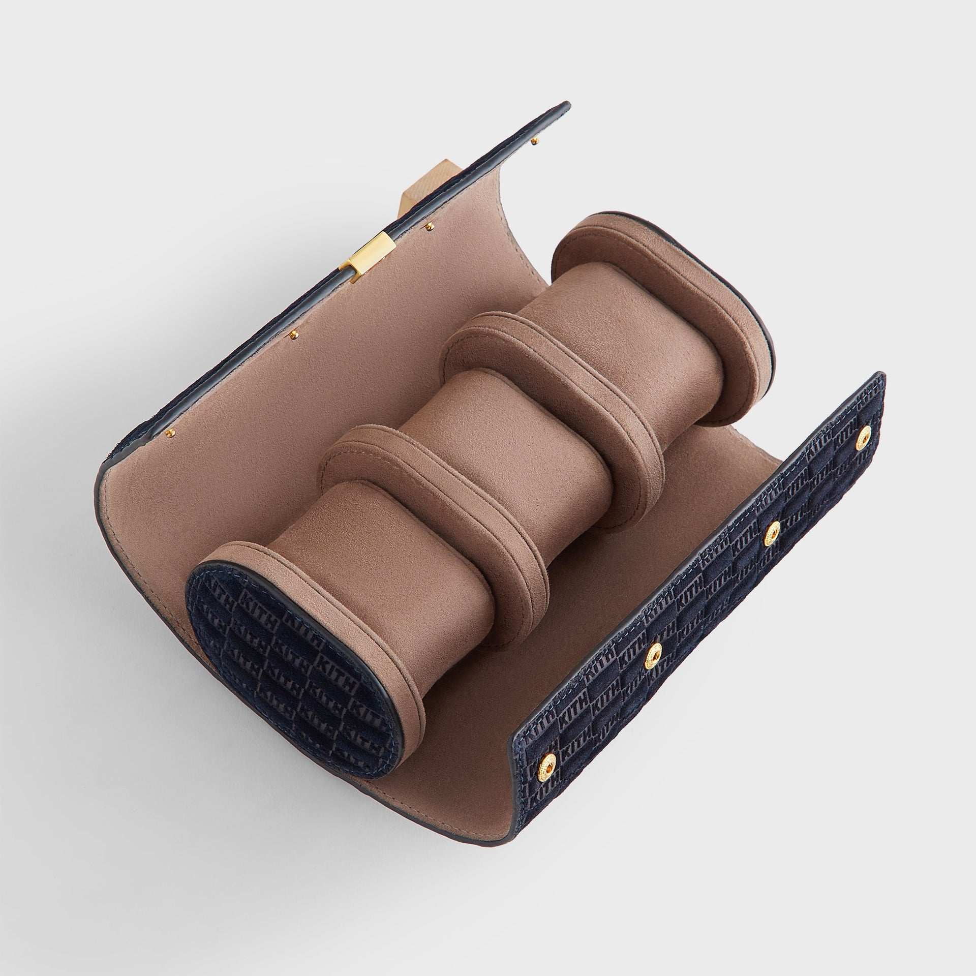 Kithmas Monogram Suede Leather 3-Watch Roll - Ink