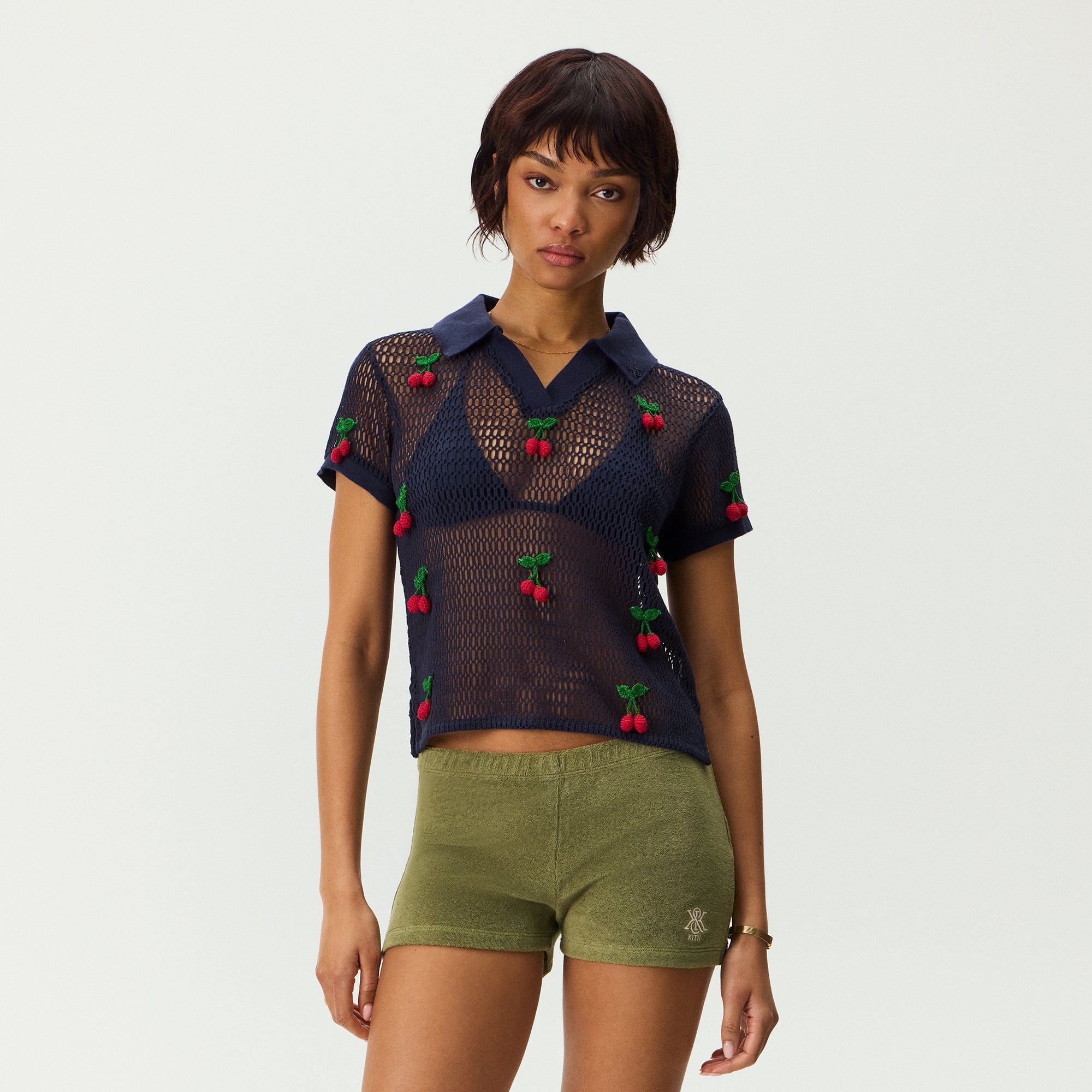 kith woman ポロシャツ　トップス Kith Women Hedi Cherry Sweater Polo - Nocturnal – Kith UK