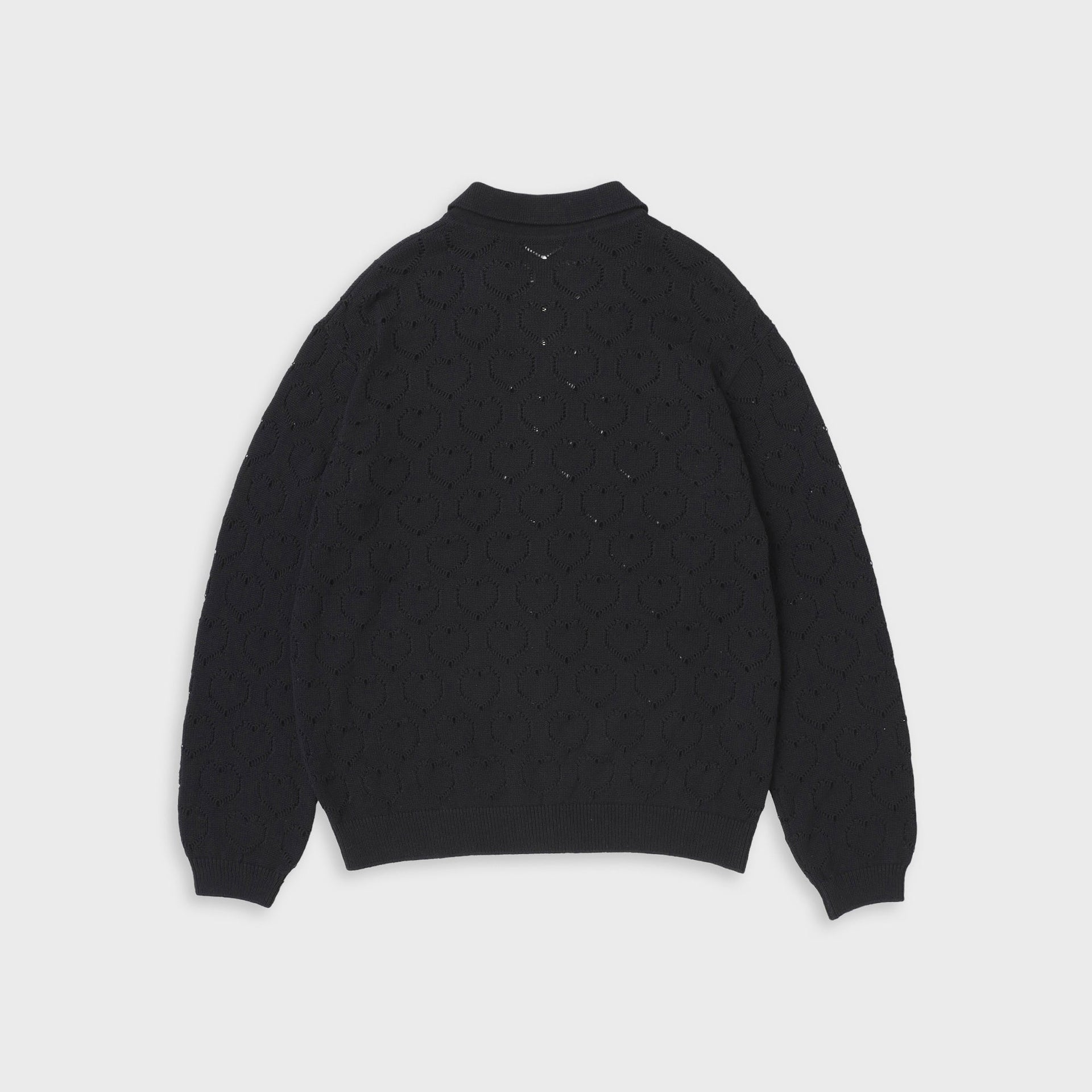 vowels Eyelet Knitted Zip Up Sweater - Black