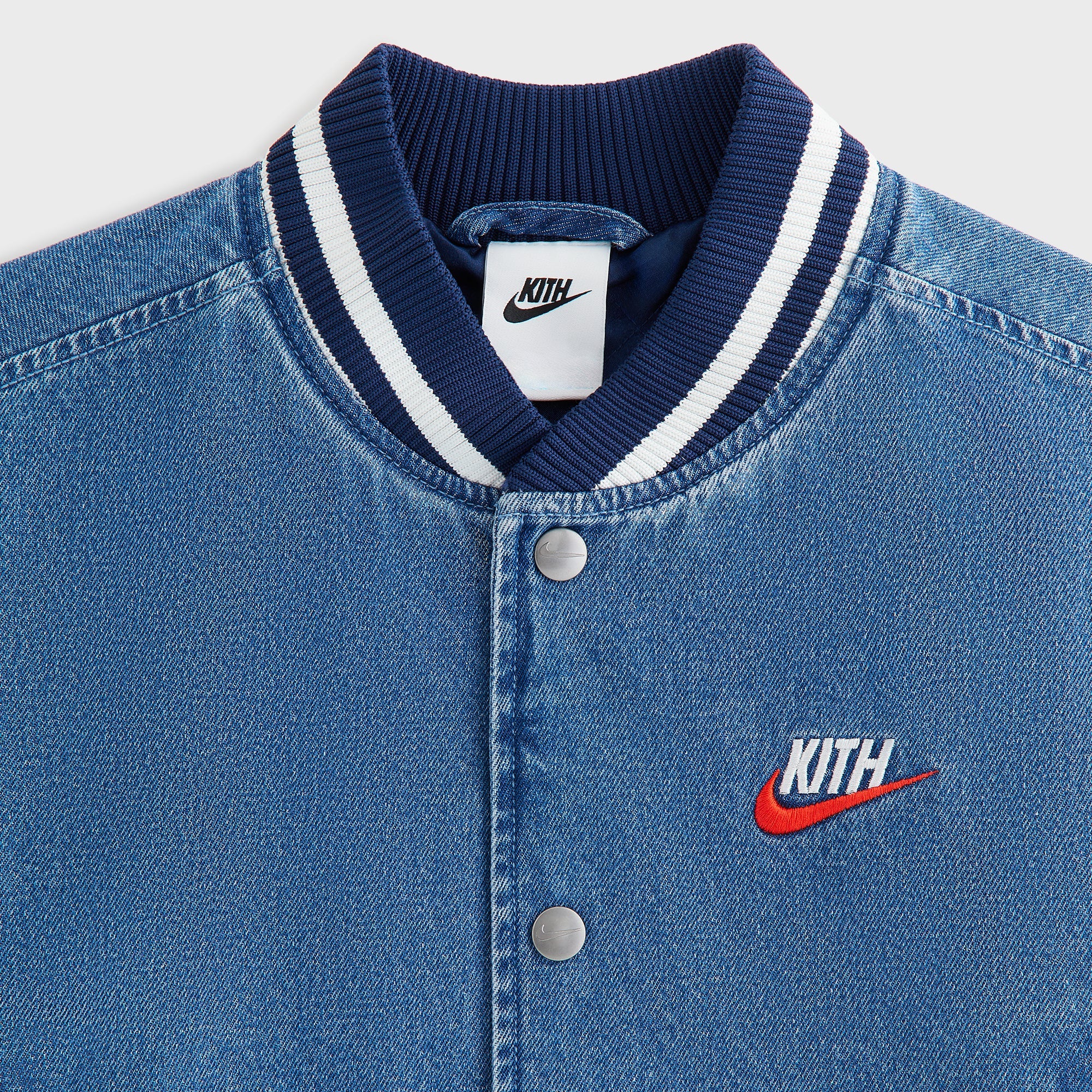 Kith Kids for Nike Denim Varsity Jacket - Mystic Navy – Kith UK