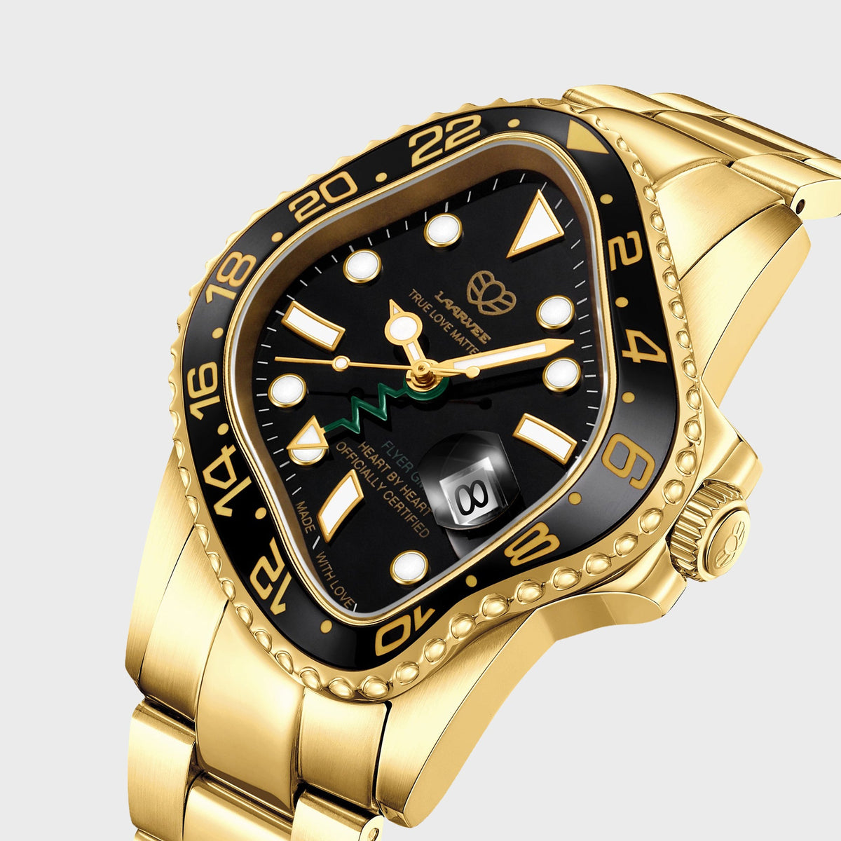 LAARVEE Golden Precision Steel - Black Ceramic Bezel / Black Dial