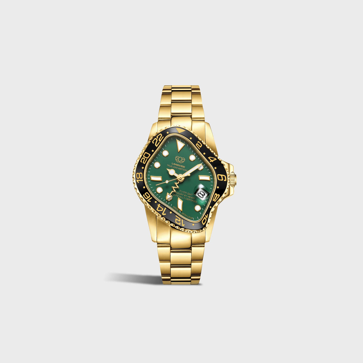 LAARVEE Golden Precision Steel - Black Ceramic Bezel / Green Dial