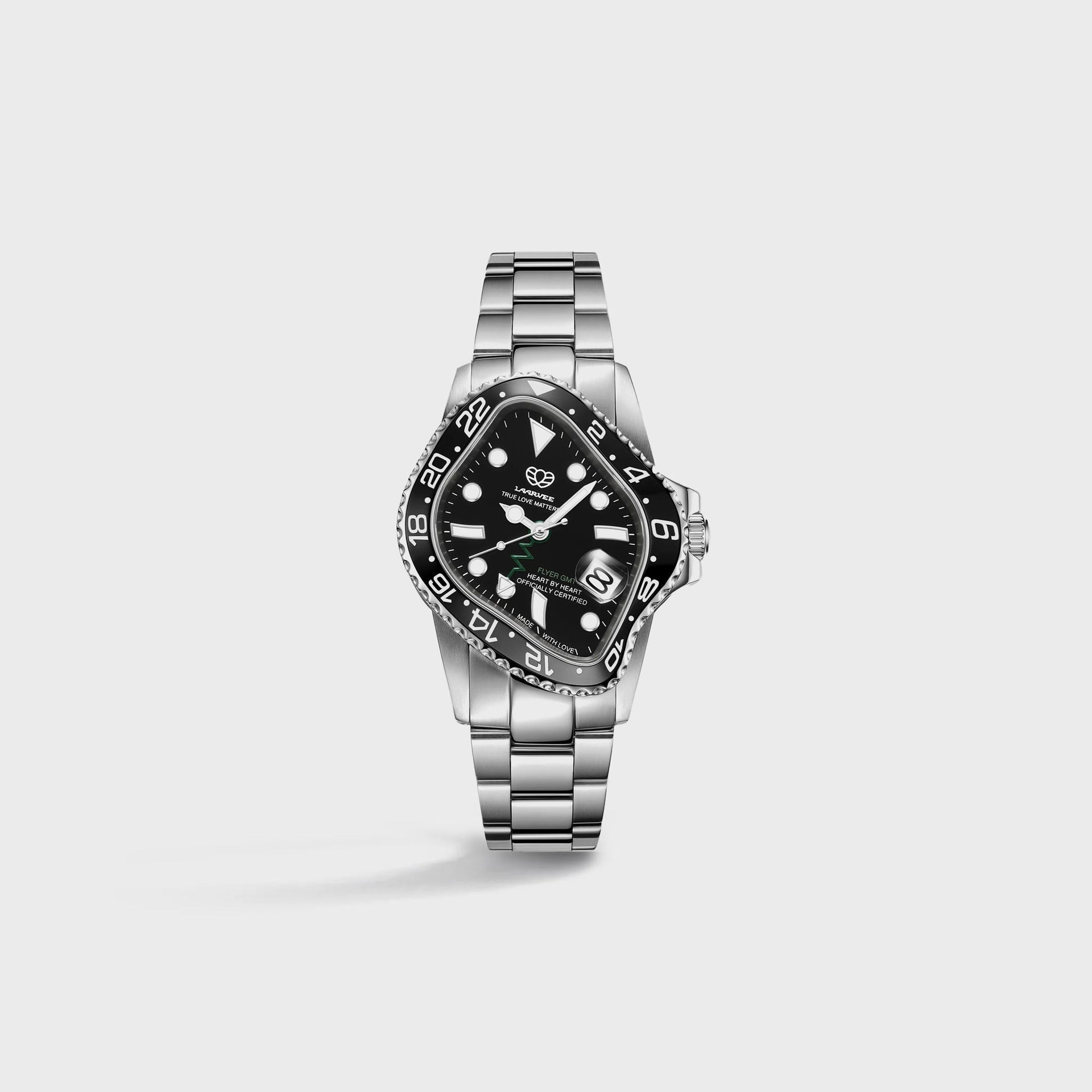 LAARVEE Silver Precision Steel - Black Bezel / Black Dial