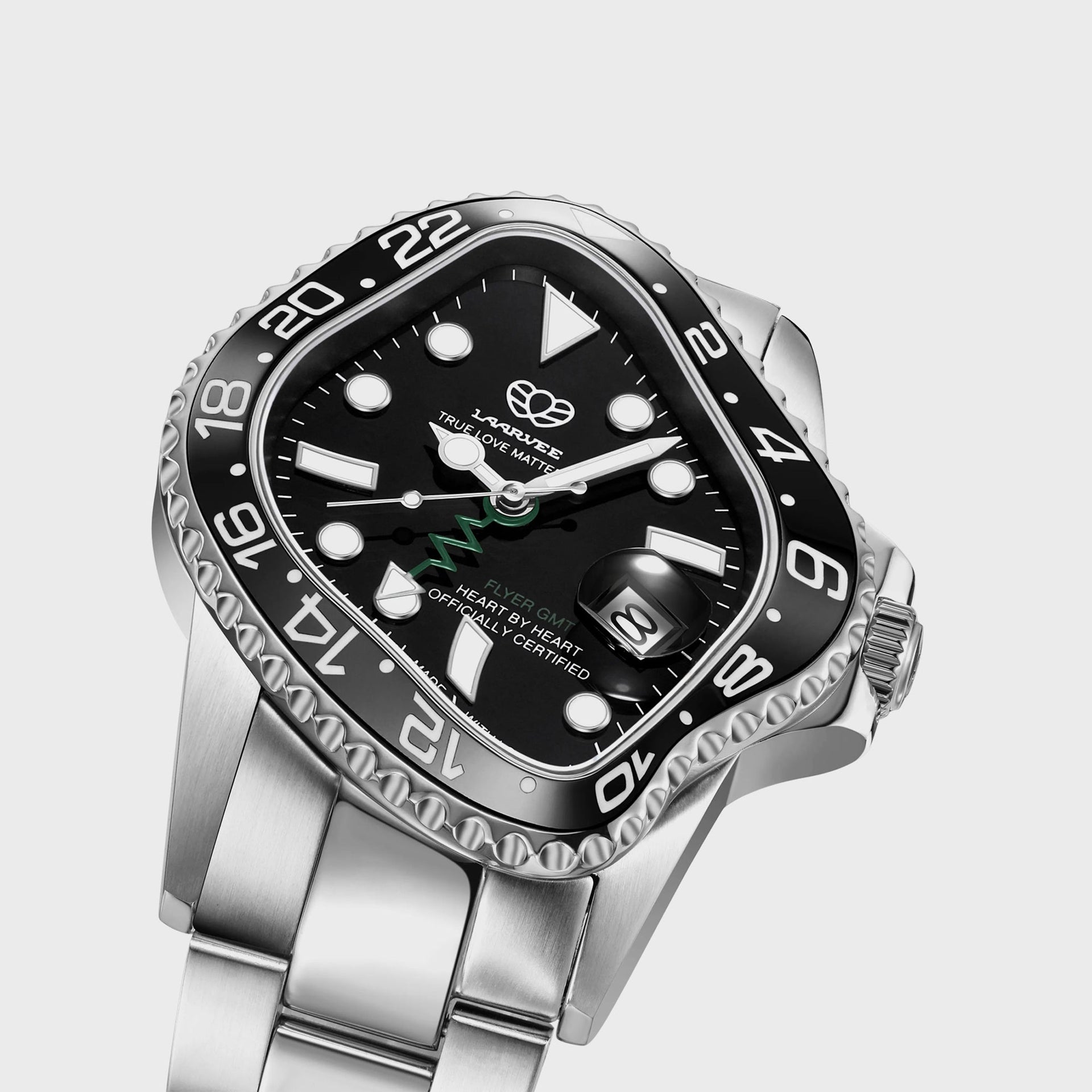 LAARVEE Silver Precision Steel - Black Bezel / Black Dial