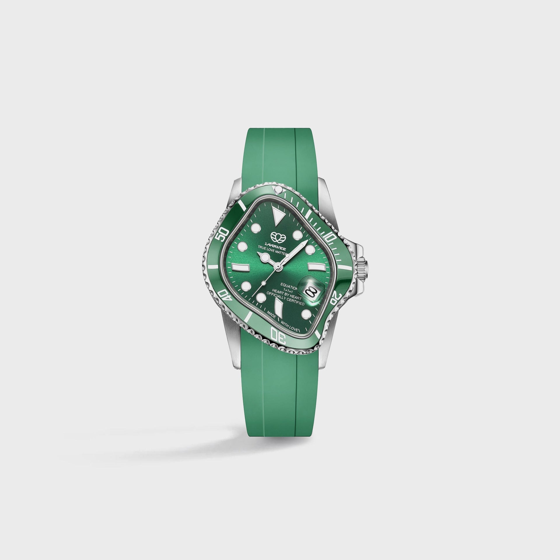LAARVEE Silver Precision Steel - Green Ceramic Bezel / Green Dial / Green Rubber Belt