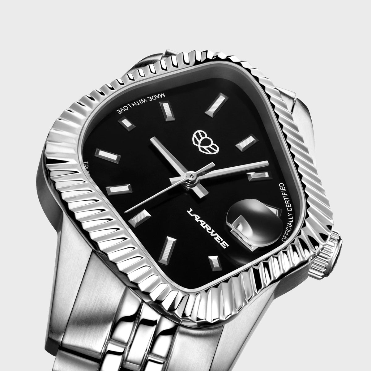 LAARVEE Silver Precision Steel - Fluted Bezel / Black Dial
