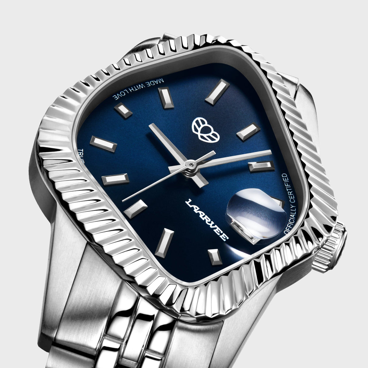 LAARVEE Silver Precision Steel - Fluted Bezel / Dark Blue Dial