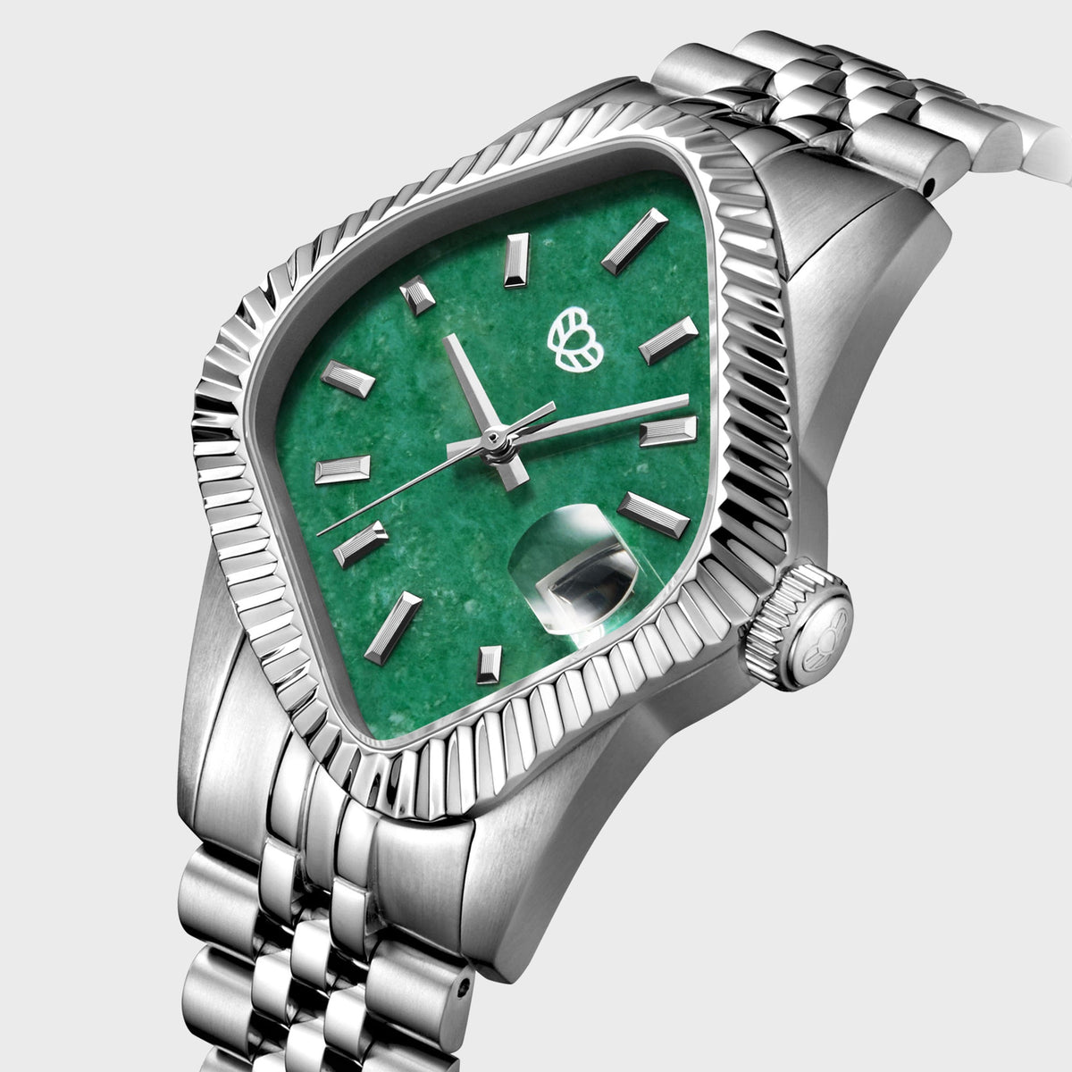 LAARVEE Silver Precision Steel Watch - Fluted Bezel / Jade Dial