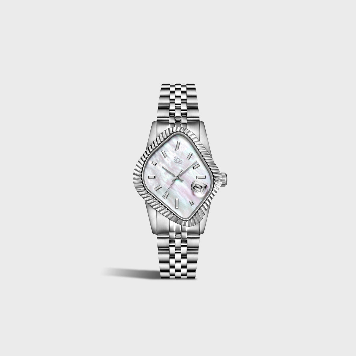 LAARVEE Silver Precision Steel - Fluted Bezel / White Mother Of Pearl Dial