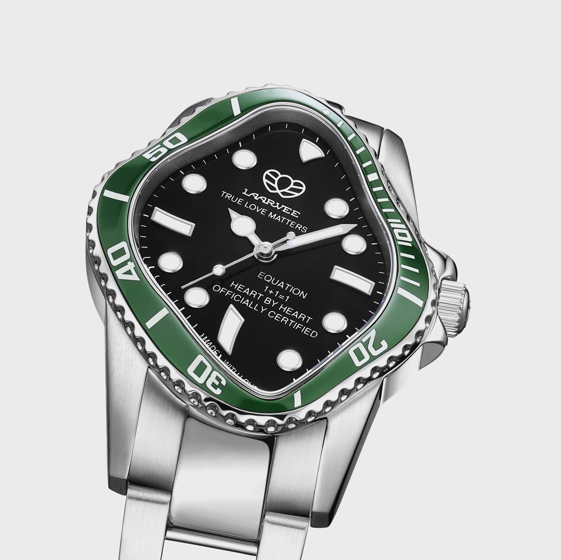 LAARVEE Silver Precision Steel - Green Ceramic Bezel / Black Dial
