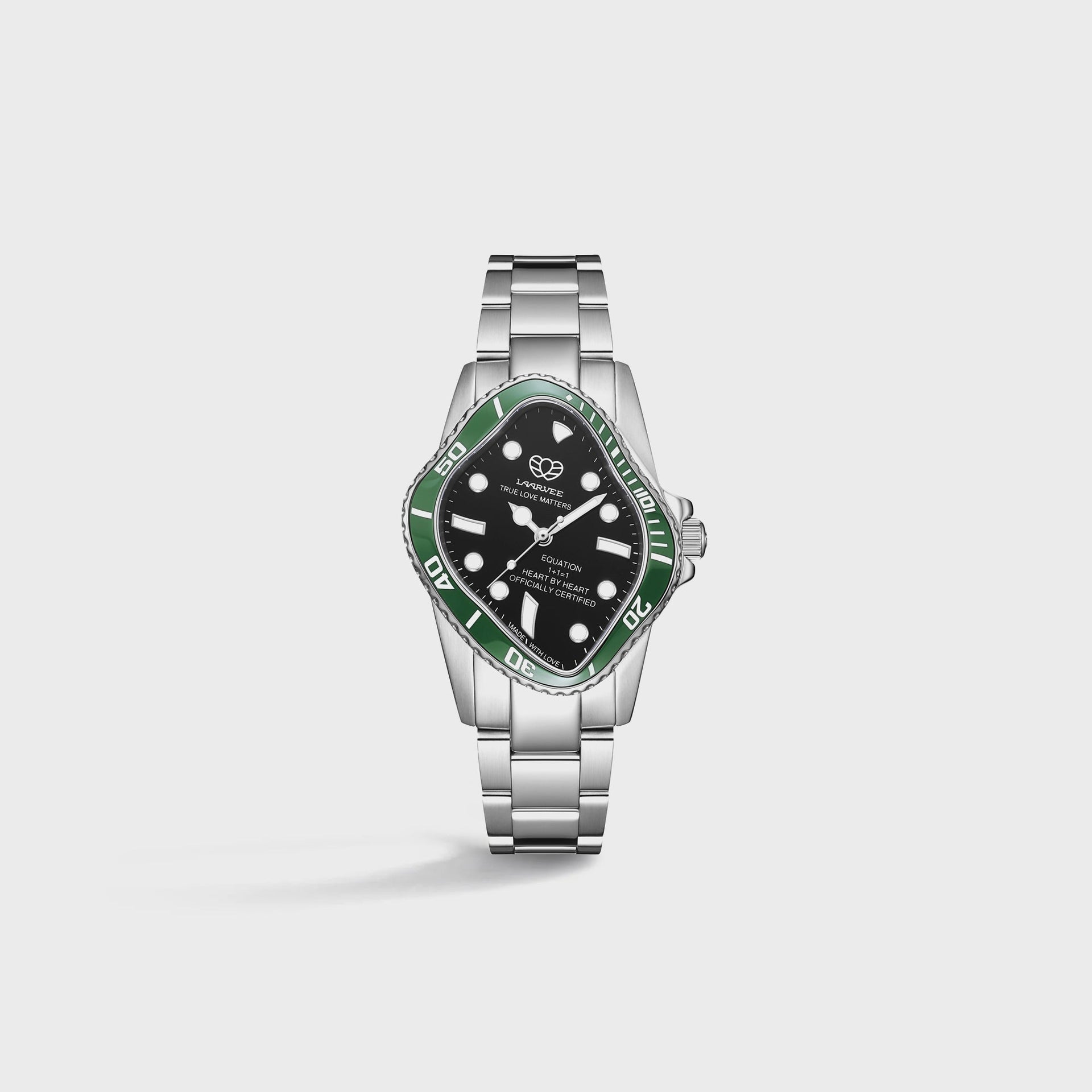 LAARVEE Silver Precision Steel - Green Ceramic Bezel / Black Dial