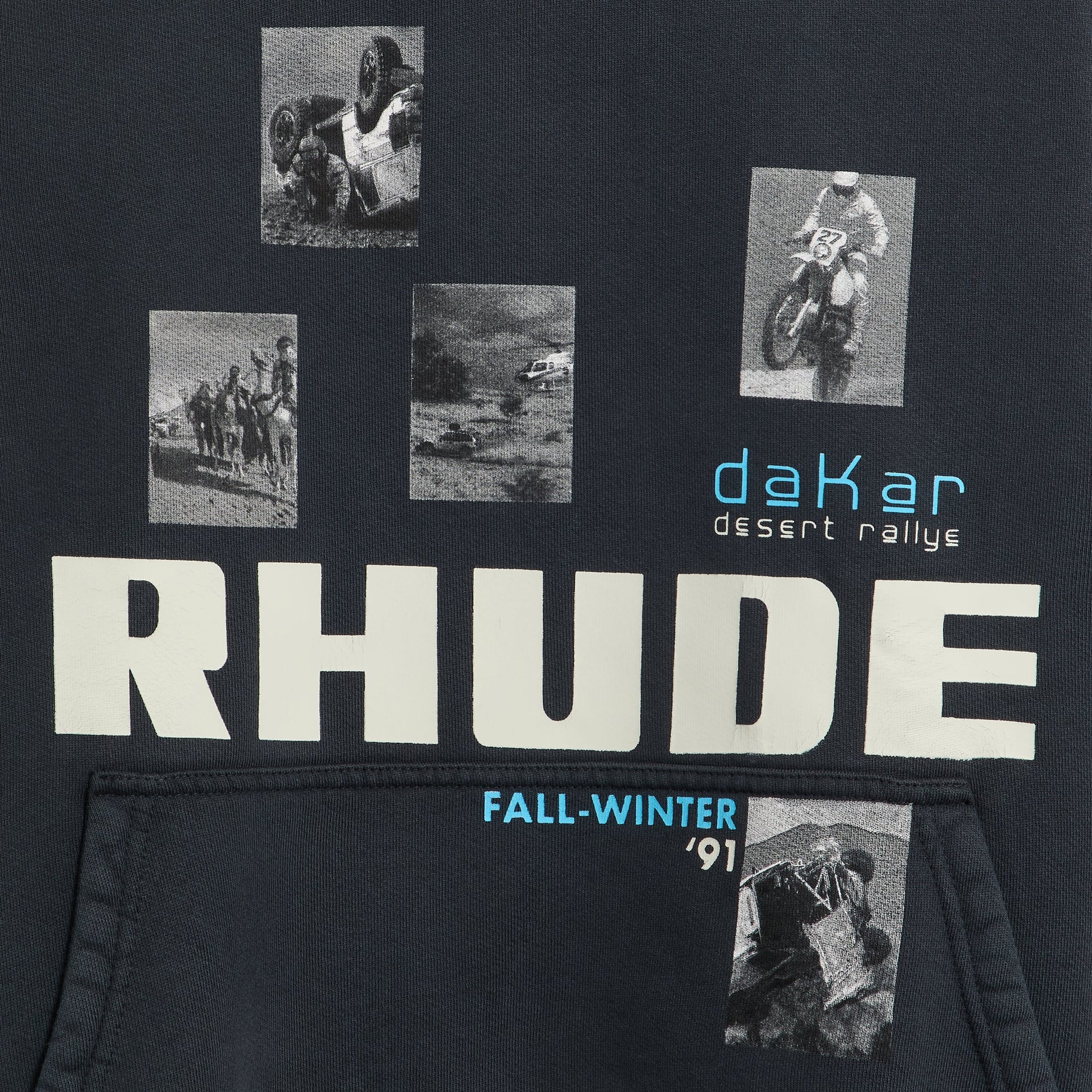 Rhude Winter 91 Rallye Hoodie - Vintage Black / White / Blue
