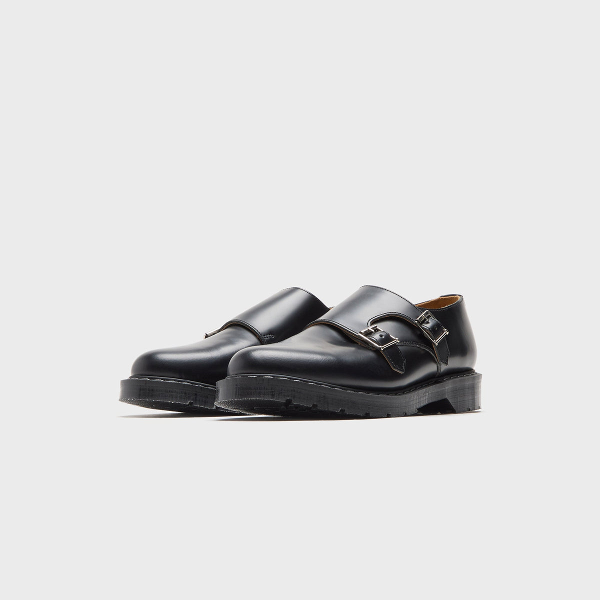 Solovair Hi-Shine Double Buckle Monk Shoe - Black