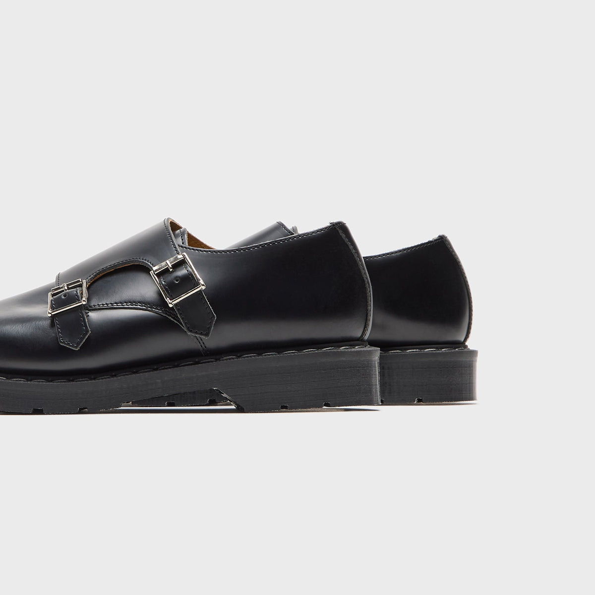 Solovair Hi-Shine Double Buckle Monk Shoe - Black