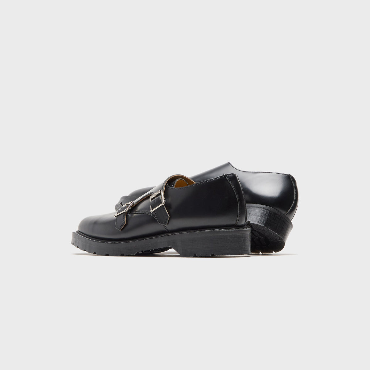Solovair Hi-Shine Double Buckle Monk Shoe - Black
