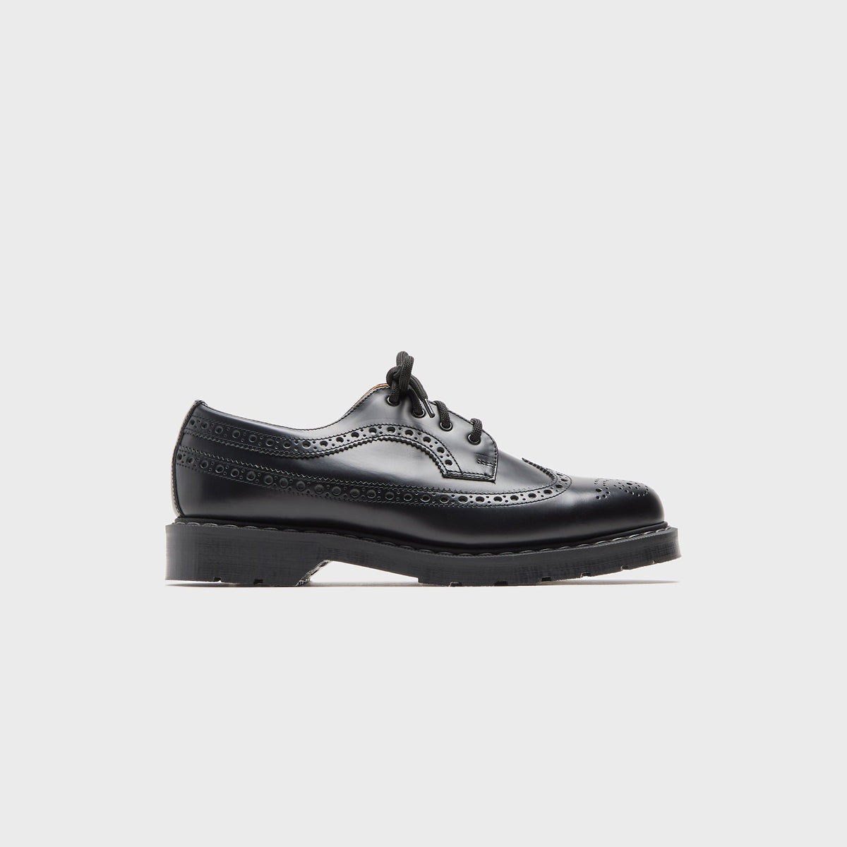 Solovair Hi-Shine American Brogue Shoe - Black