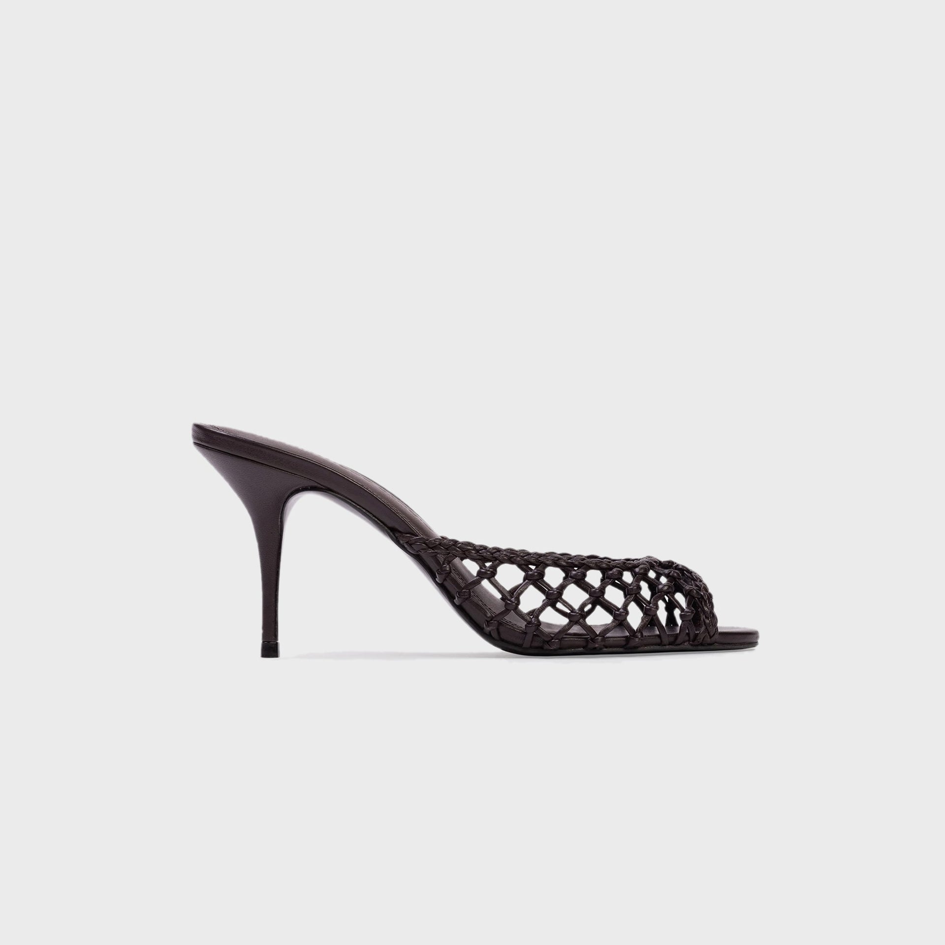 Black Suede Studio Peach 80 Mule - Black Coffee Leather