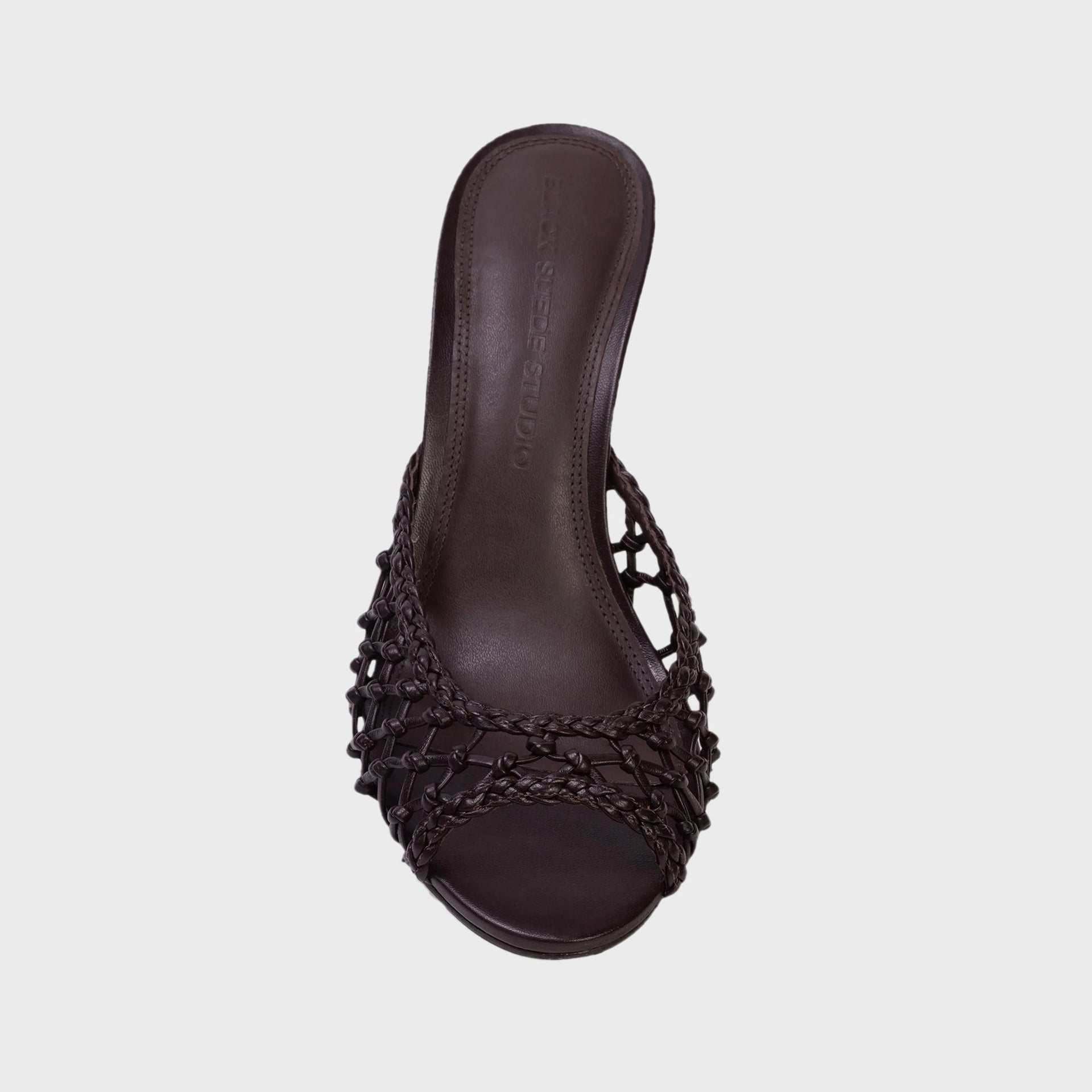 Black Suede Studio Peach 80 Mule - Black Coffee Leather